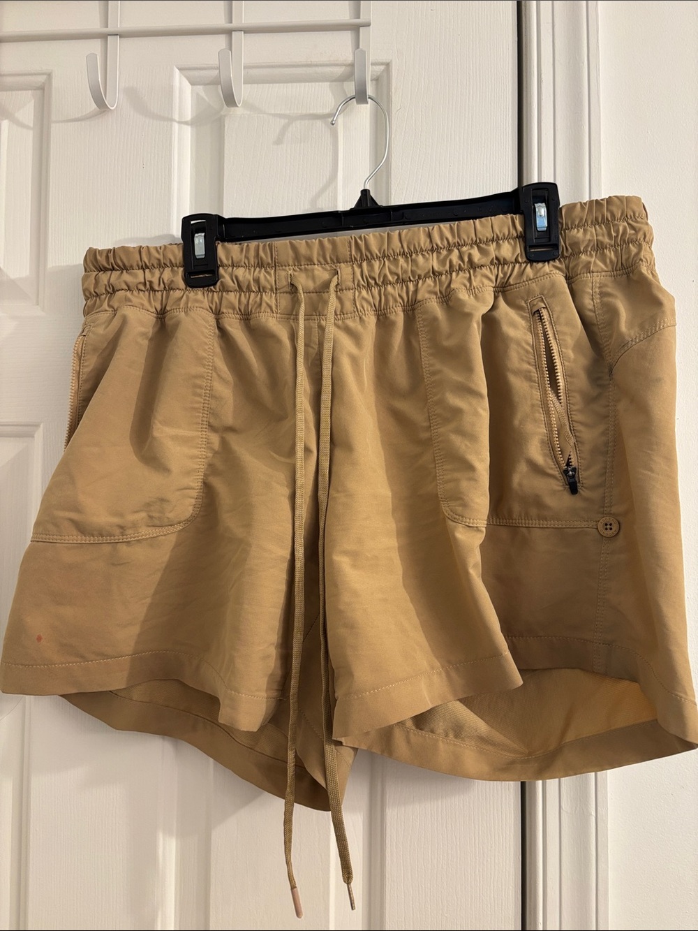 Ascend Tan Drawstring Athletic Shorts with Zipper Pocket